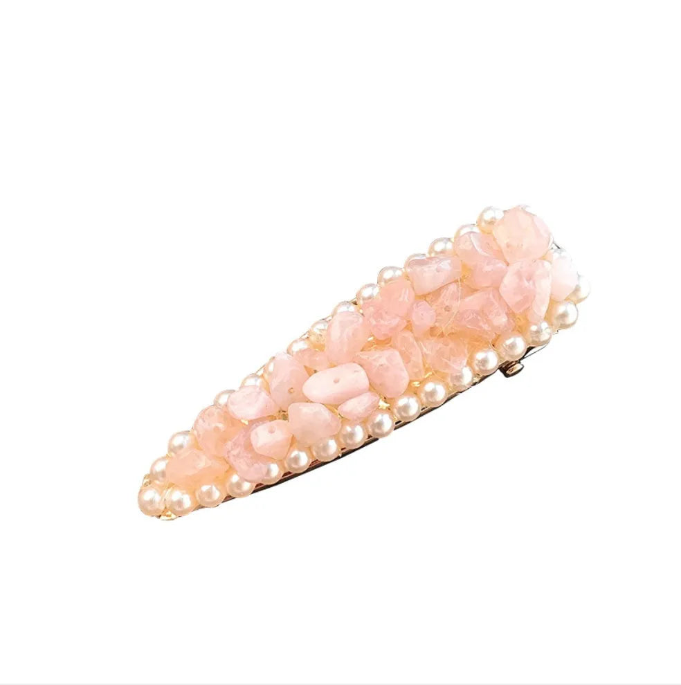 8cm crystal stone metal hairpin on neutral background showing green colour option