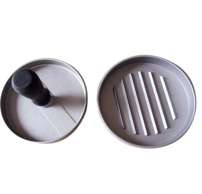Aluminium die cast single burger press with handled press plate and base, 12x12x9 cm