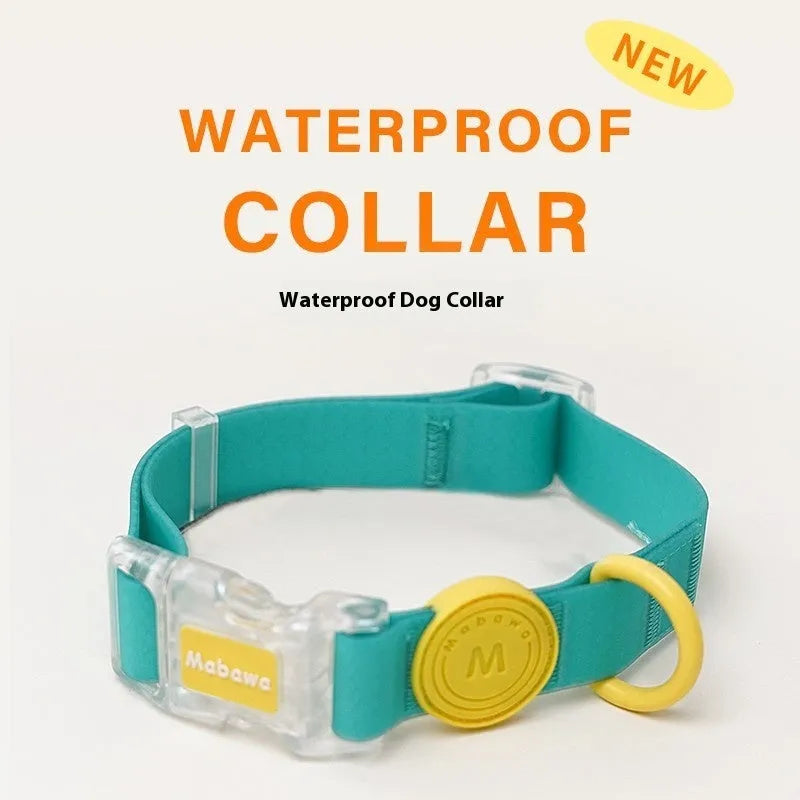 Nylon dog collar and hand holding rope set in smoky gray and lemon yellow colour options on white background