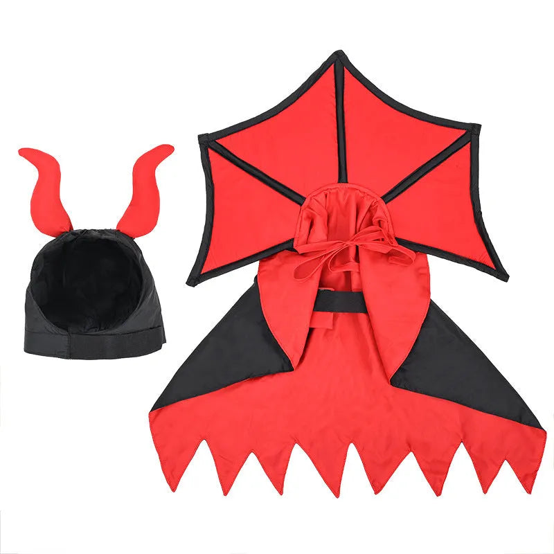 Black polyester vampire cloak and hat costume set for pets on Halloween