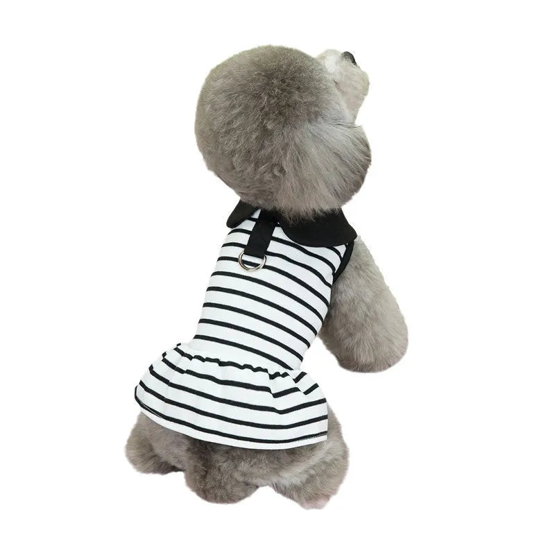 Cotton pet T-shirt and skirt summer outfit set for dogs and cats in striped design