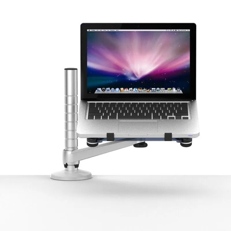 OA-1 aluminium alloy height adjustable computer stand with laptop in place showing 360-degree rotation arm