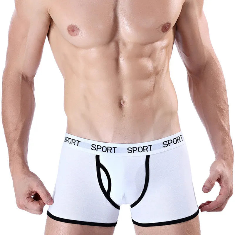 Men's cotton sports boxer briefs mid waist solid colour knitted underwear