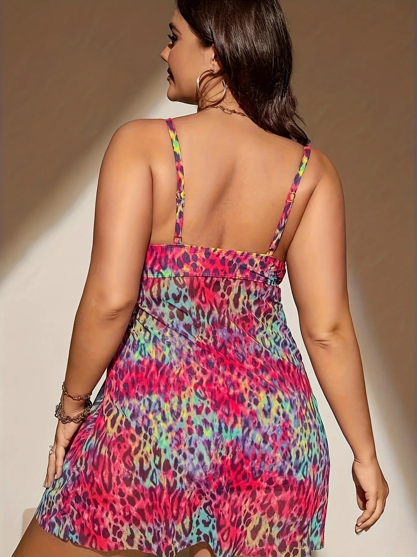 Plus size women's skirt split bikini set in polyester fabric for swimming and wading