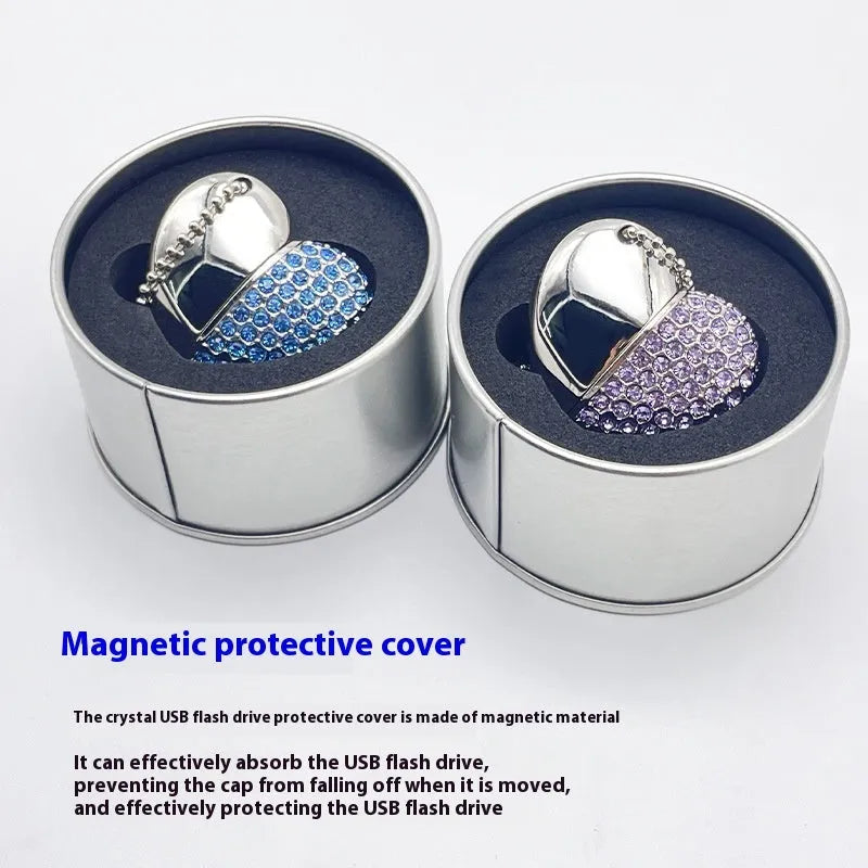 Heart-shaped brick pattern metal USB flash drive shown in multiple colour options.
