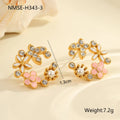 Colourful flower stud earrings with petal design on stainless steel with 18K gold electroplating