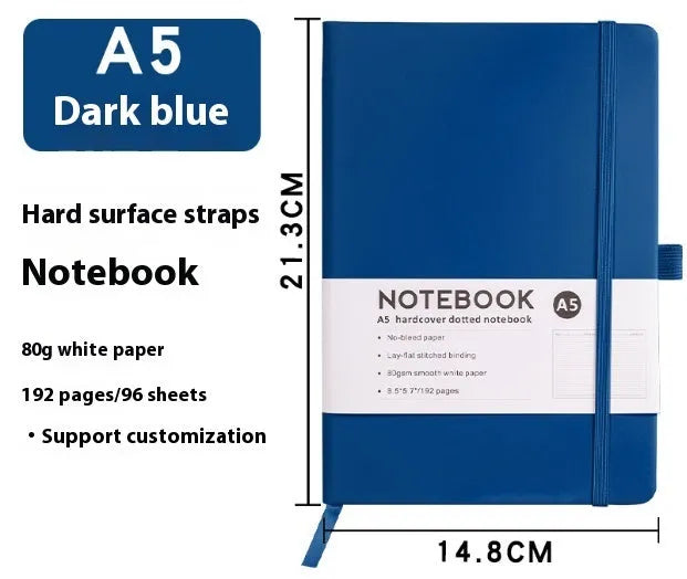 A5 PU leather strap notebook with horizontal lines available in marble and skin-feeling colours like black, blue, and gold