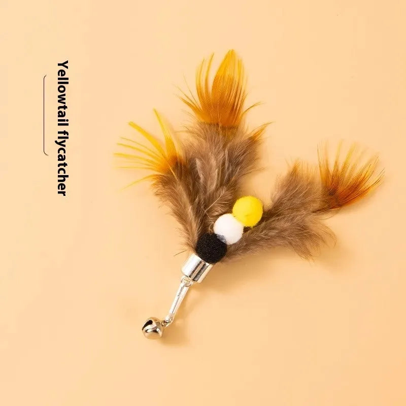 Three steel wire flying insect replacement heads for cat wand toys with assorted colour patterns