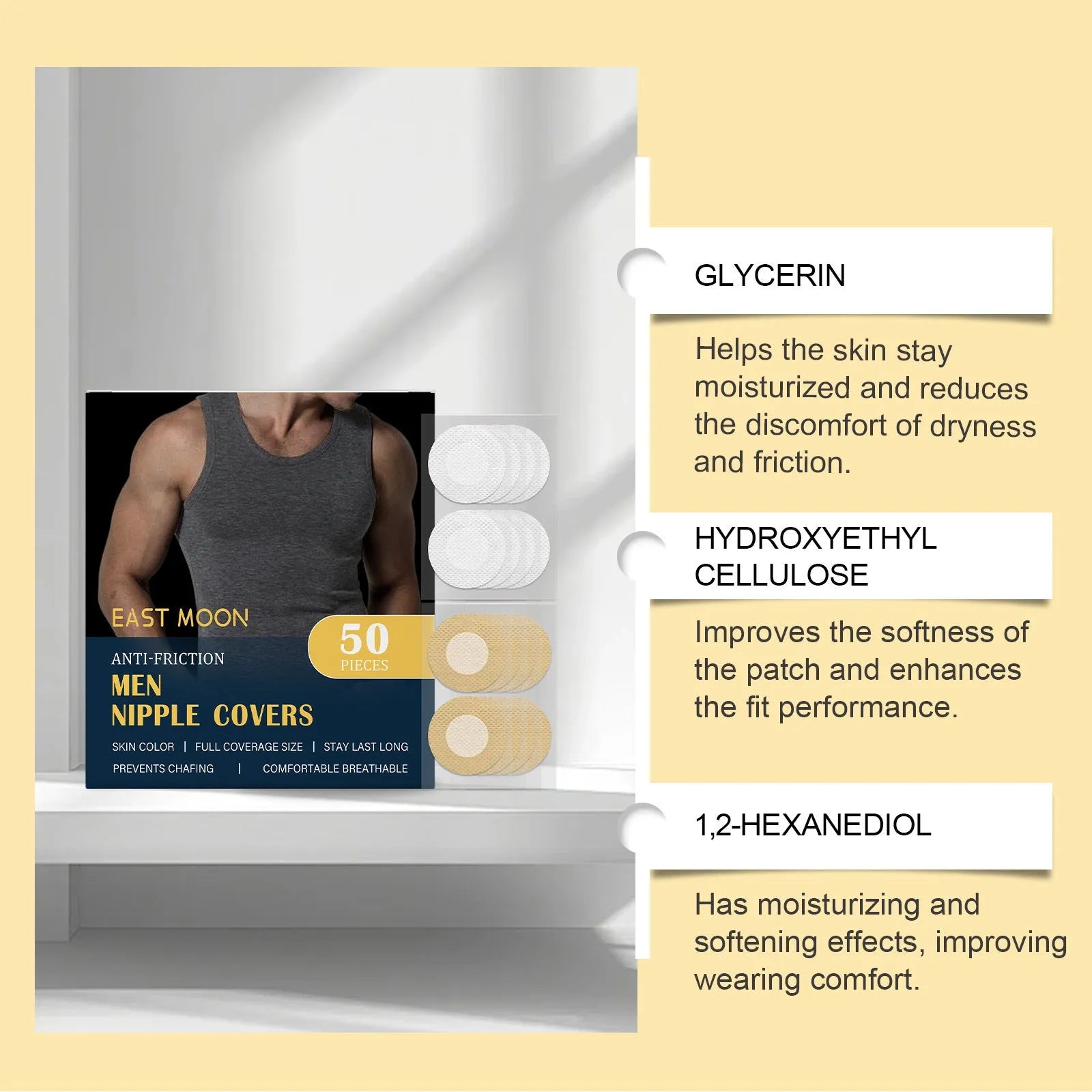 Men's sports anti friction chest patch pack of 50 pieces for running chafing protection