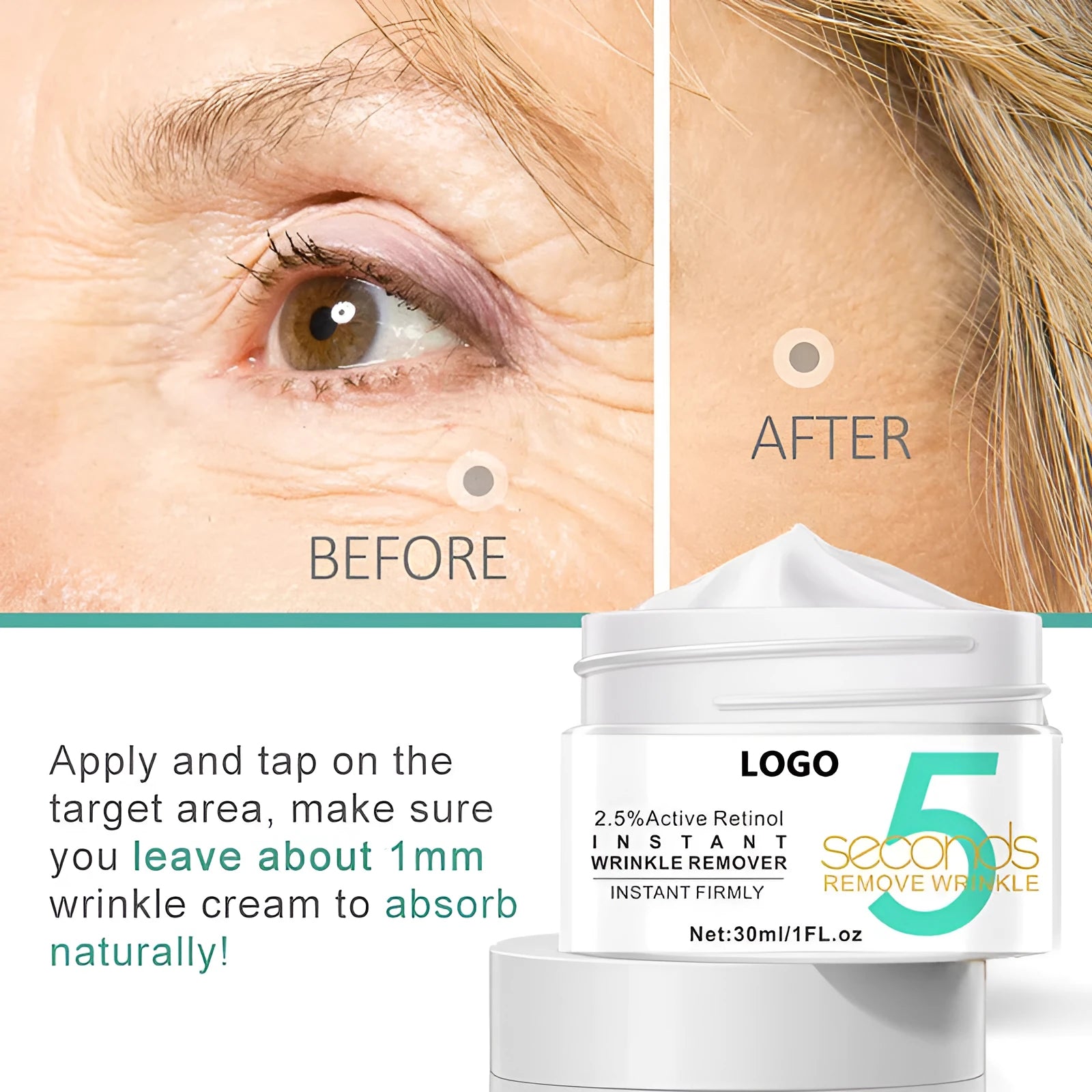 Active retinol face cream 30ml tube with Snow Lotus and Vitamin A moisturising formula