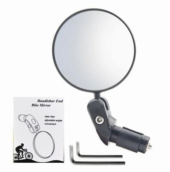 Black foldable convex rearview mirror with a 7cm diameter head on a 14cm arm against a white background.