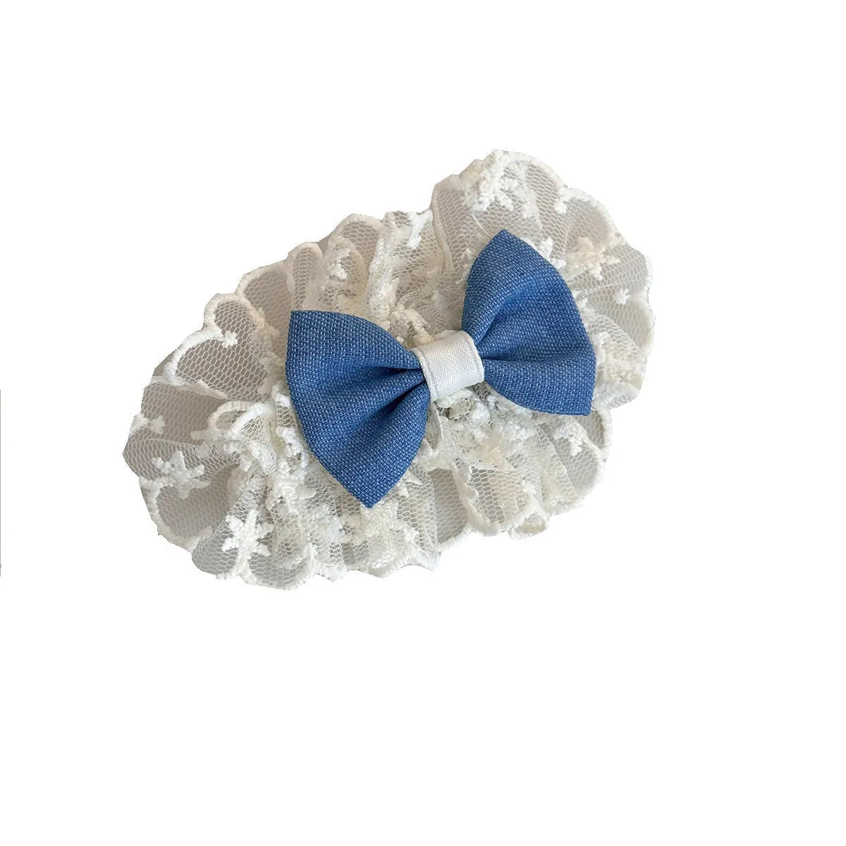 Cloth hair barrettes for women in pastoral style with beige lace and blue bow options