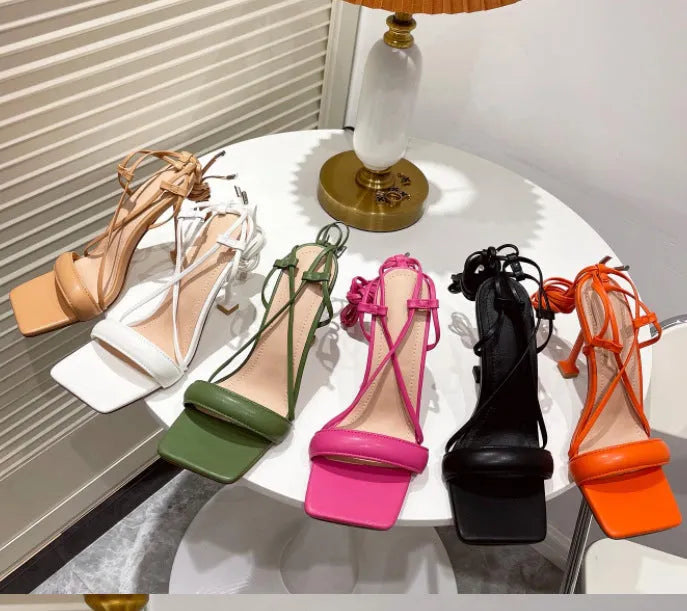 Stiletto cutout ankle strap heels in patent leather, available in multiple colours, sizes 35-42