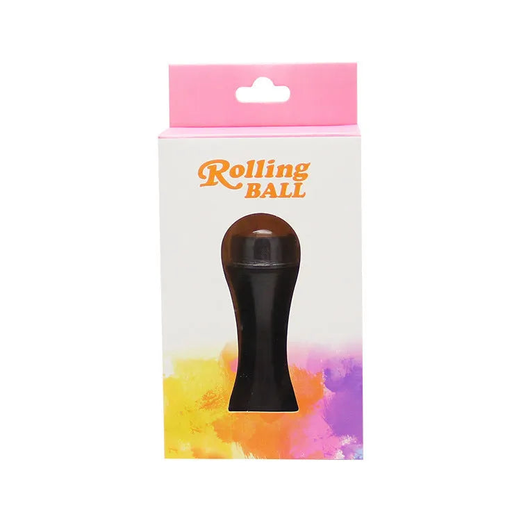 Portable volcanic stone roller for absorbing facial oil, shown in black, green, pink, and white colour options.