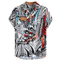 Men's Hawaiian casual shirt with lapel collar, loose fit, polyester fabric, available in blue colour