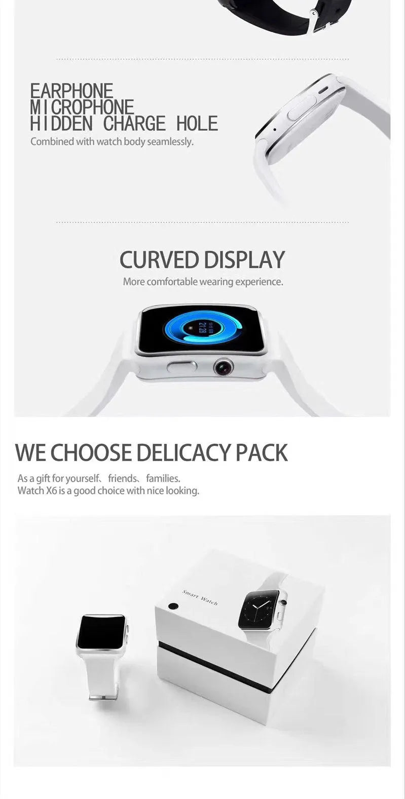 Black smart watch with 1.54 inch display and black silicone strap on a wrist
