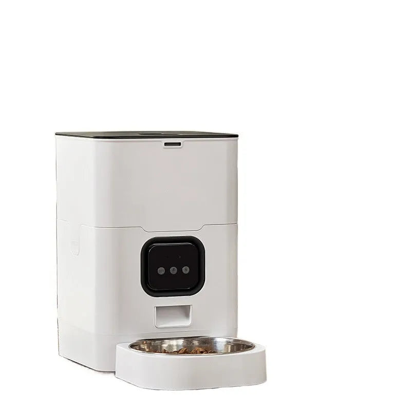 White WIFI automatic pet feeder with stainless steel tray and desiccant box for dogs and cats