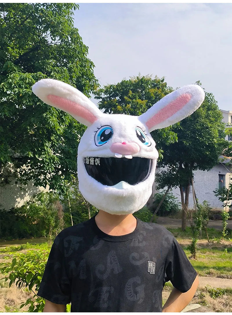 White rabbit head decorative cover for electric motorcycle helmets