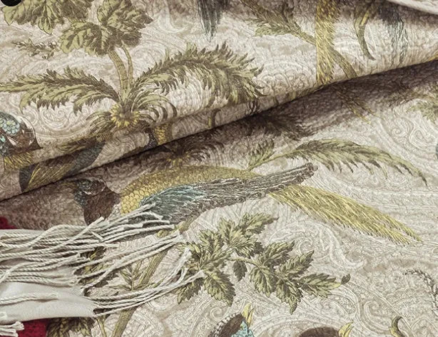 Blue cotton quilted bedspread with American floral and bird pattern, 230x250 cm three-piece set