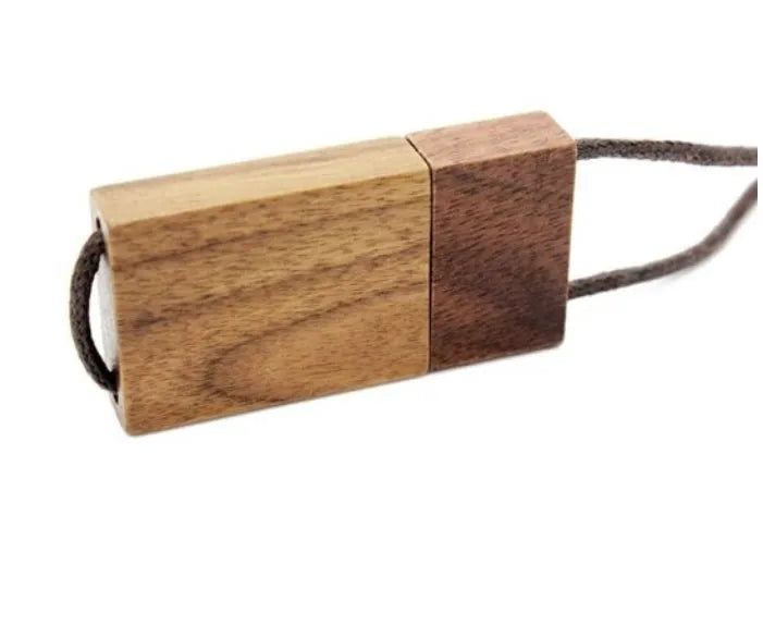 Lanyard wooden USB flash drive with solid wood shell and USB 2.0 connector in natural bamboo finish