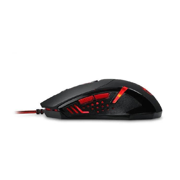 Black and red wired USB optical gaming mouse with six buttons and ergonomic shape