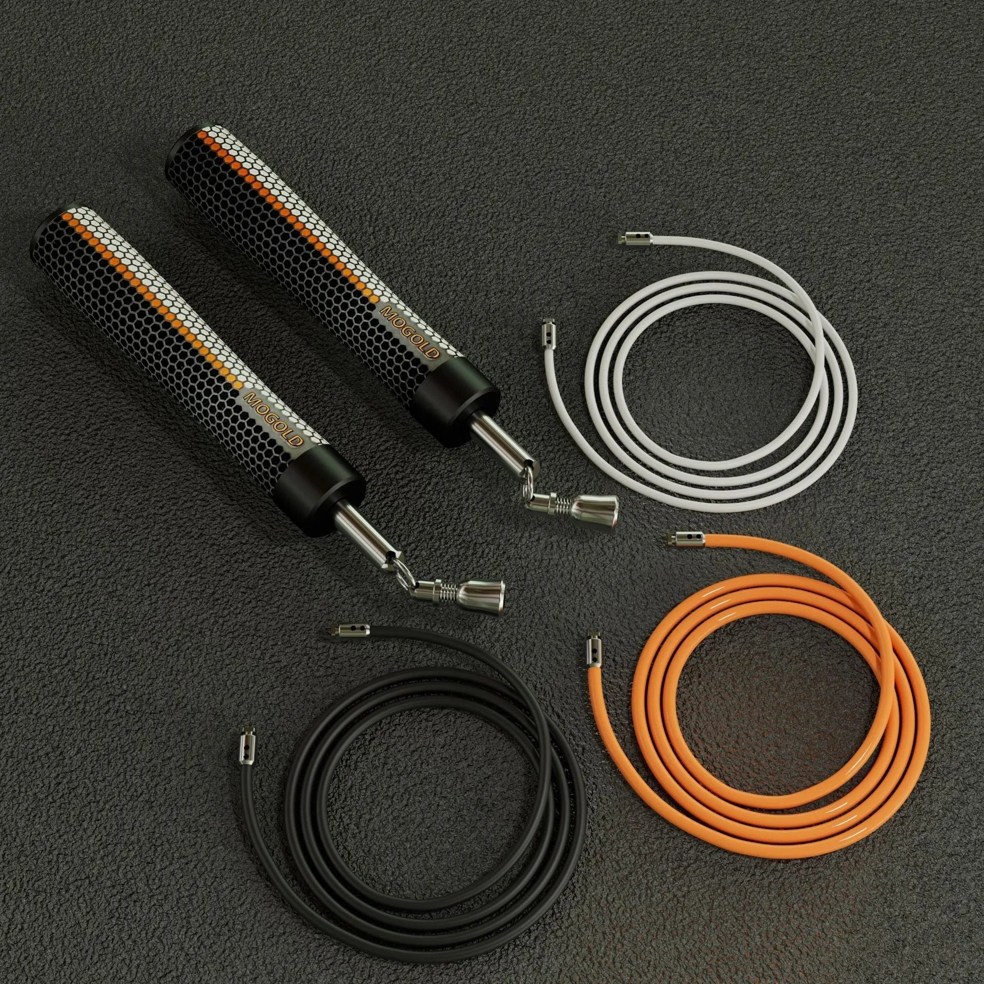 Black PVC-coated steel wire skipping rope 3 metre length on dark surface