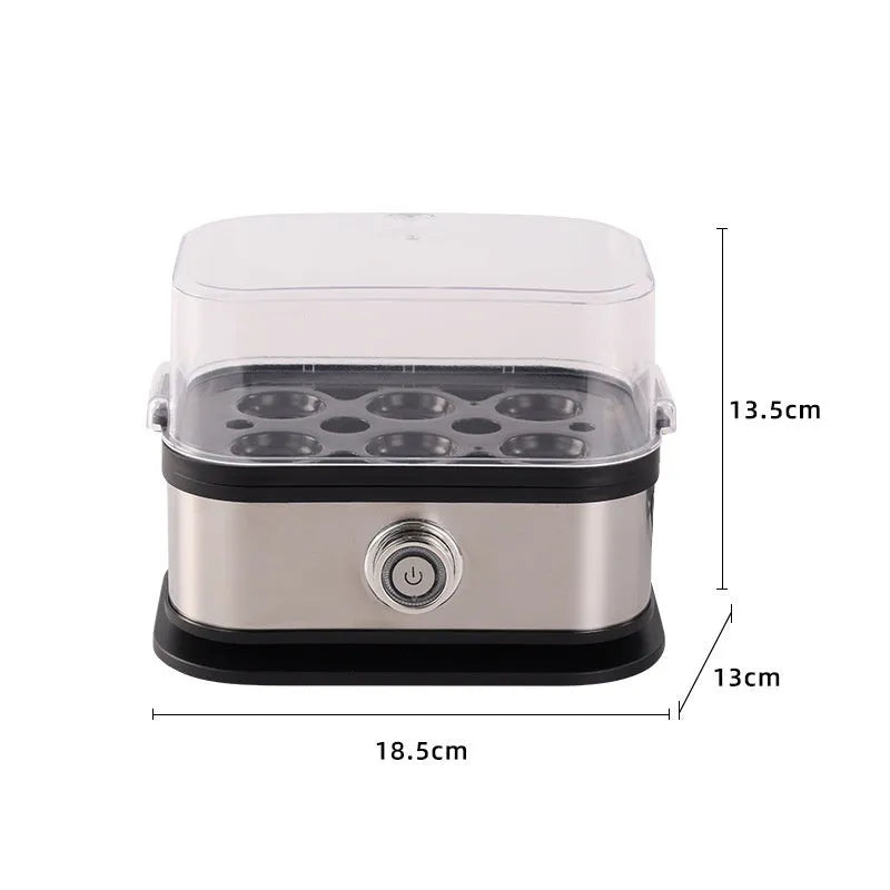 Black mini portable stainless steel egg boiler with universal voltage compatibility