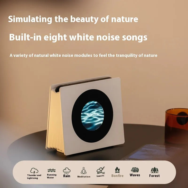 Floating Lyrics Dynamic Bluetooth Speaker Retro in Elegant White with lighting effects on desktop