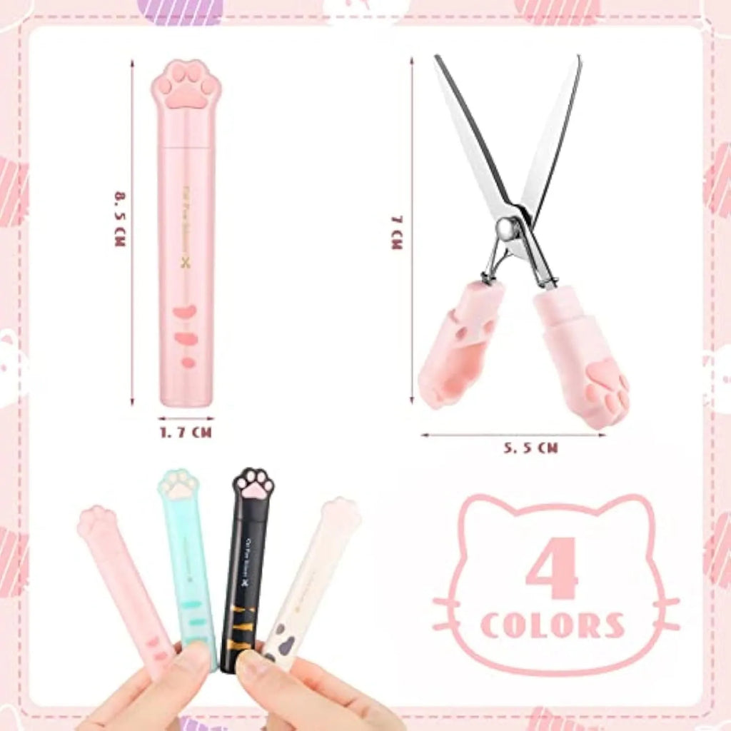 Cat paw mini folding safety scissors with stainless steel blades in four colour options