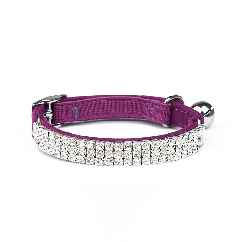 Velvet cat collar with rhinestones in adjustable 20-30cm length showing colour options