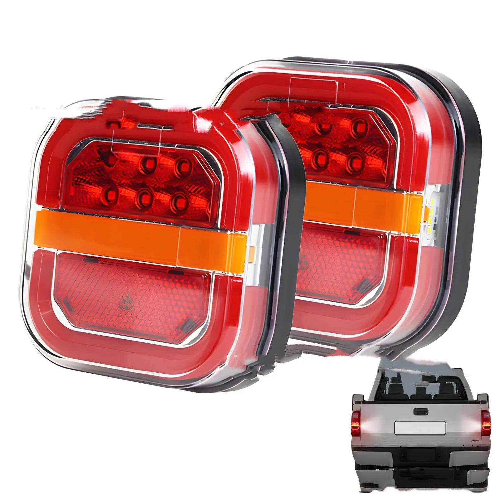 Square LED trailer taillight pair wired light guide option for 12V24V vehicles