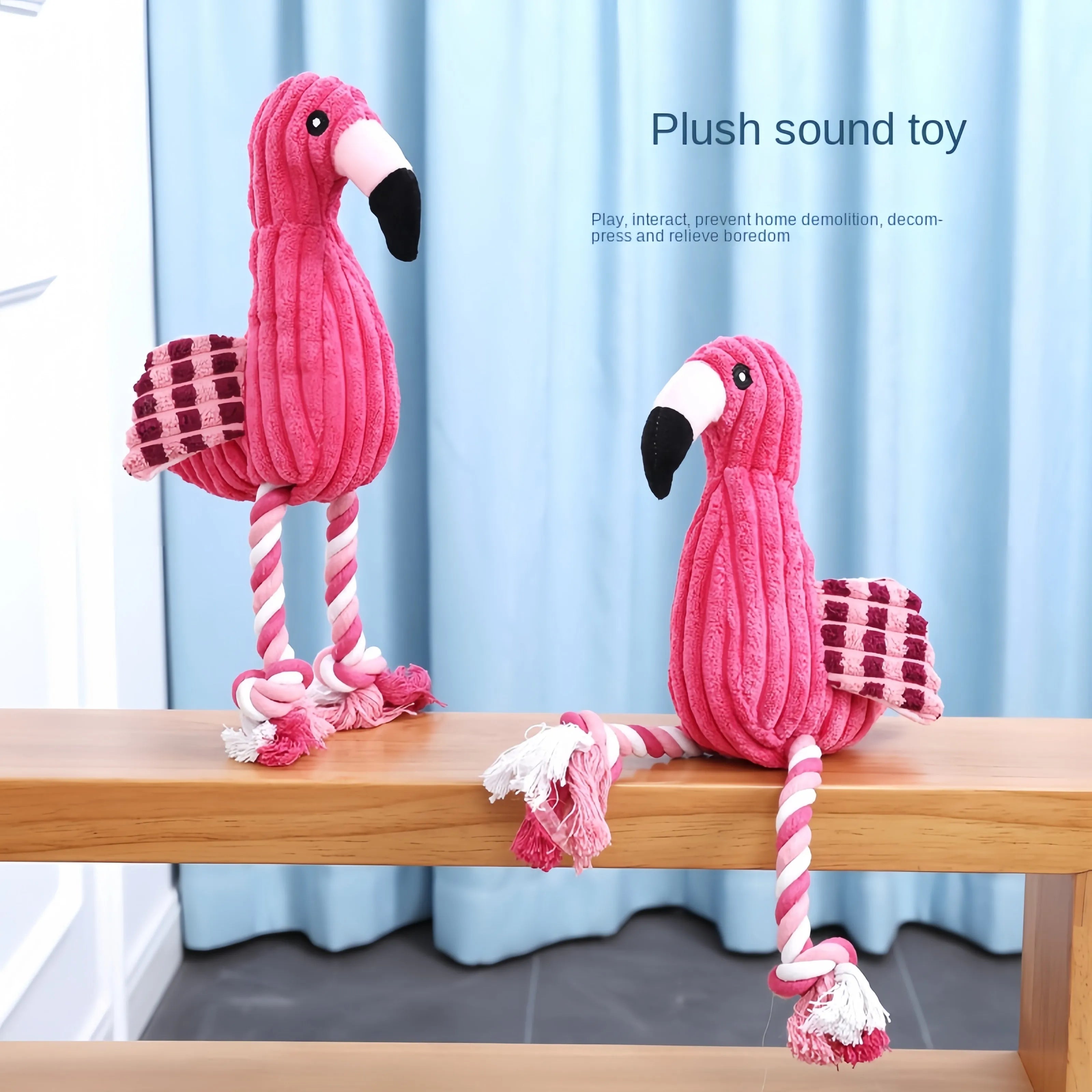 Pink corduroy animal-shaped squeaky dog toy with plush fabric and built-in squeaker
