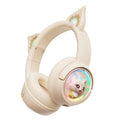 Pink Bluetooth headset with over ear design and breathing light