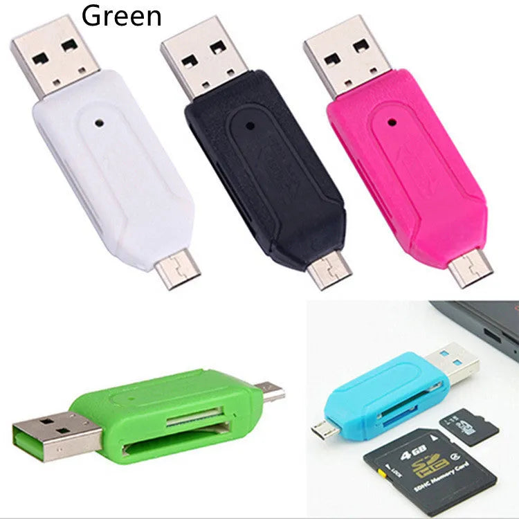 OTG dual-purpose card reader in five colours with micro USB interface for SD and TF memory cards