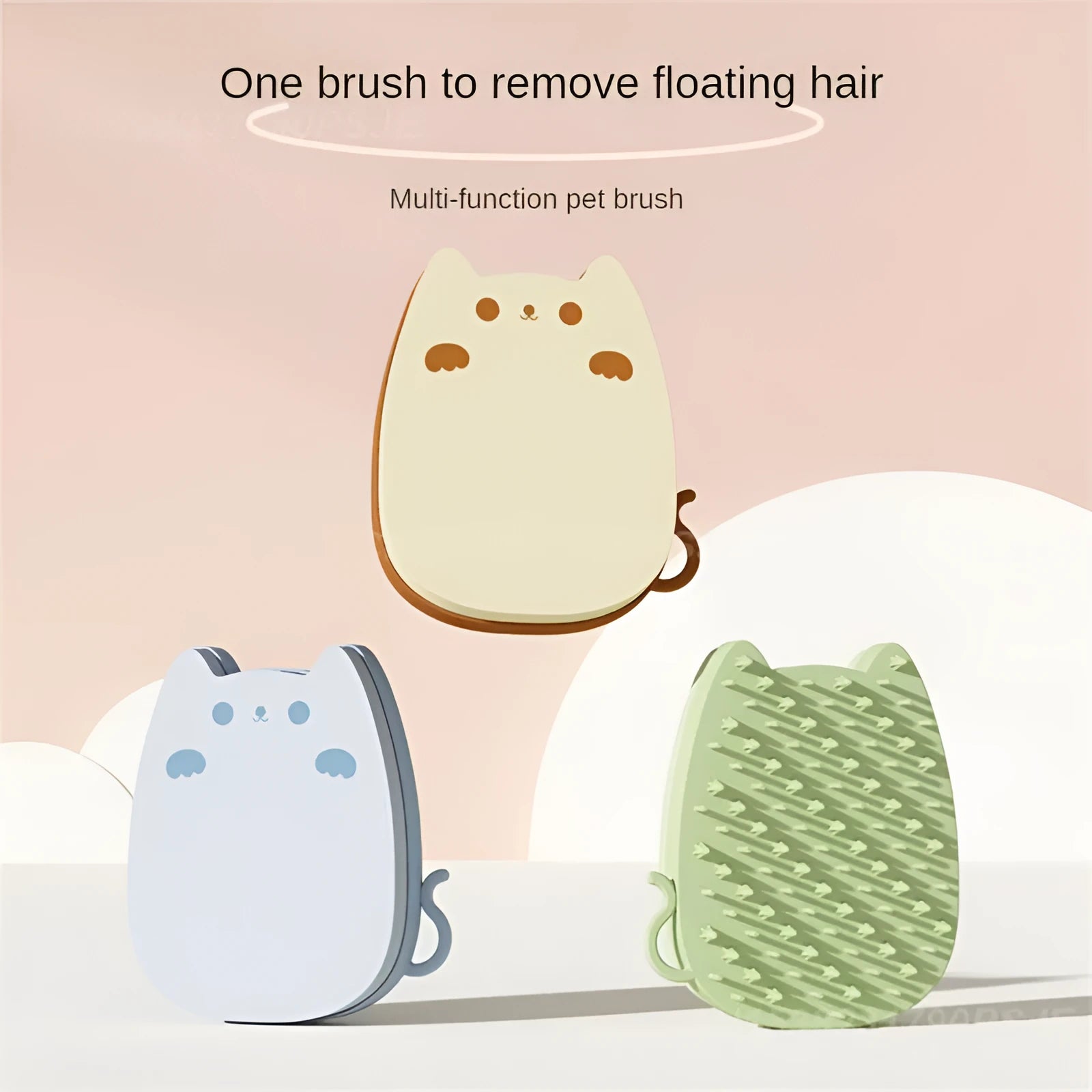 Brown silicone sponge pet grooming brush with dual comb teeth for cats and dogs