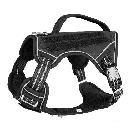 Working dog tactical chest strap harness in Oxford cloth with adjustable sizing and camouflage colour options