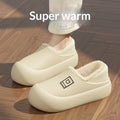 Indoor waterproof warm cotton slippers for women, thickened EVA upper, light coffee colour, cartoon pattern