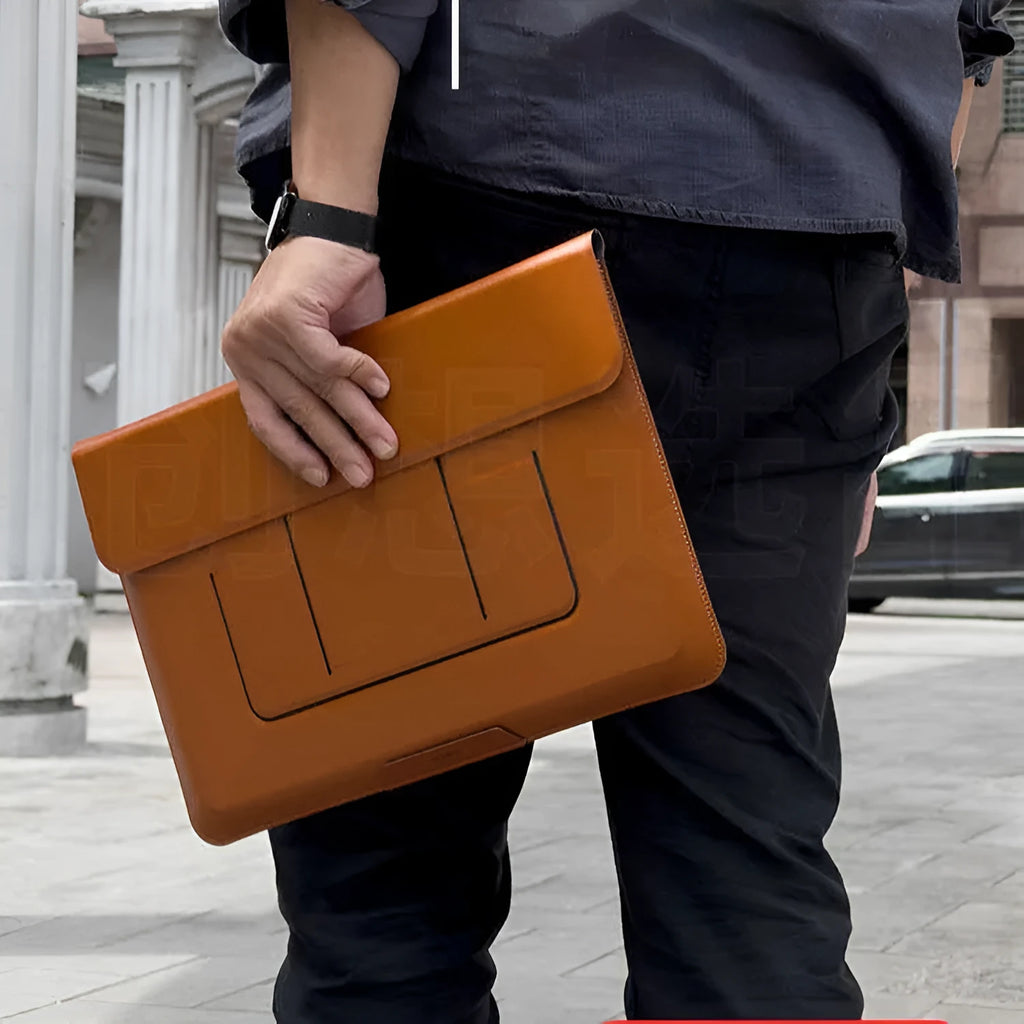 Black dual-angle laptop bracket bag showing integrated stand for 13.3 inch notebook