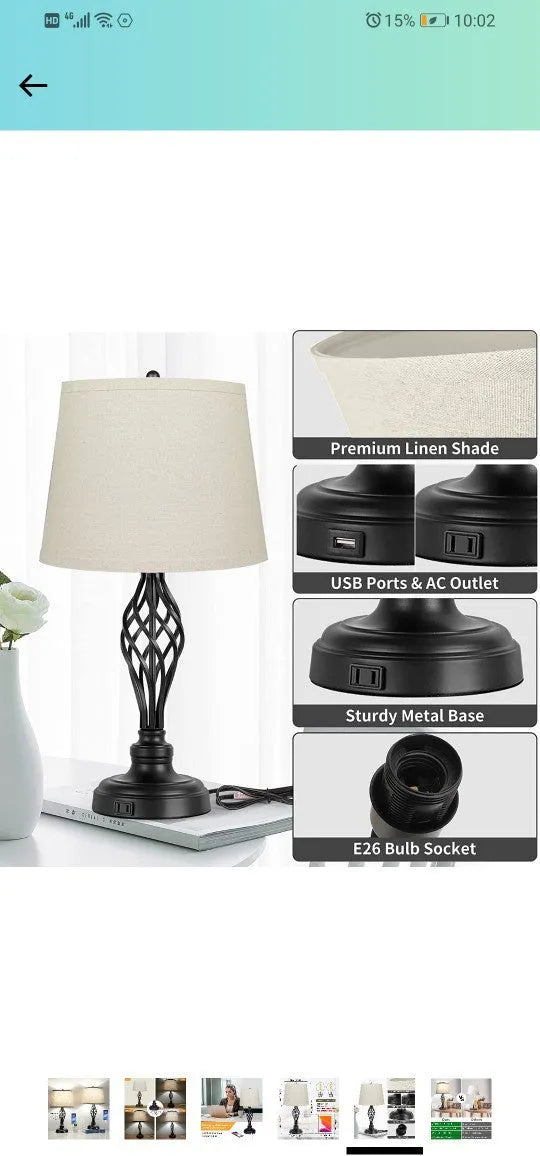 European style alloy touch sensing bedside table lamp showing dimmable cold and warm light options with USB socket