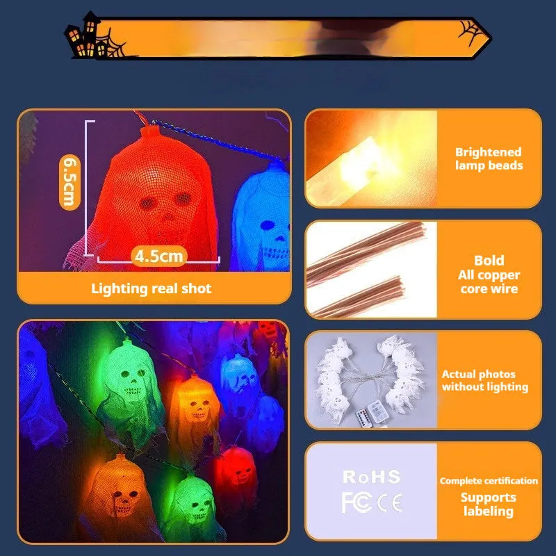 Halloween battery-powered LED coloured lights for indoor wall decoration with plastic shell