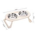Foldable pet bowl set with dual compartments in white purple and green colours plastic or stainless steel options