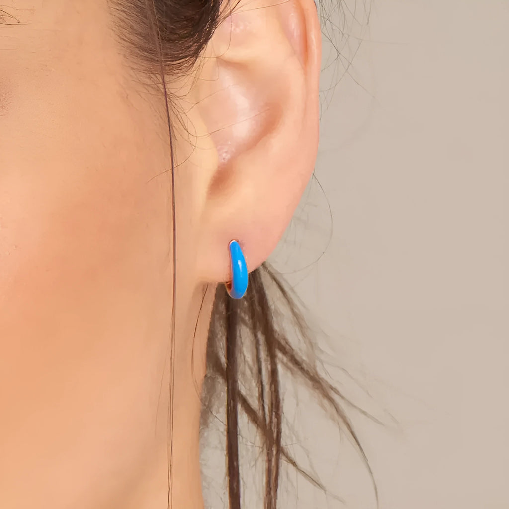 Epoxy oval curved geometric earrings in seven colour options with U-shaped design