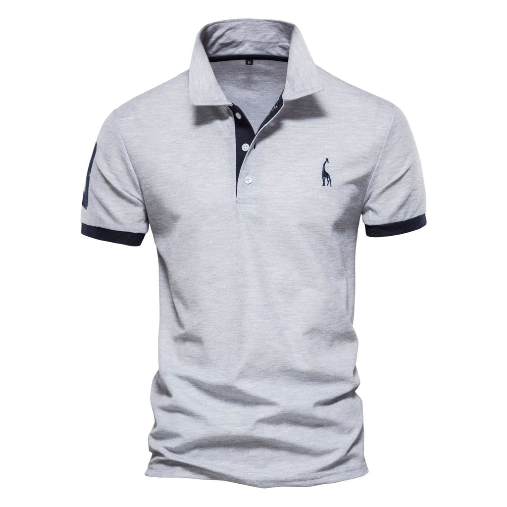Men's slim fit short sleeve t-shirt with an embroidered deer design on the chest, shown in a grey colour.
