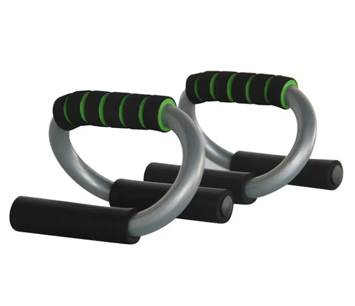 Steel push-up bracket with foam grip handles and non-slip base for chest muscle exercise at home