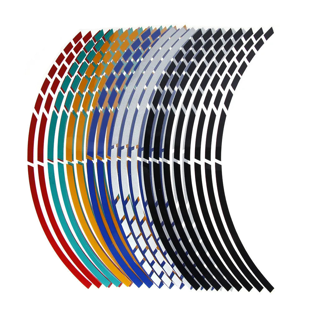 18-inch reflective PVC rim sticker on a car wheel hub, showing blue colour option