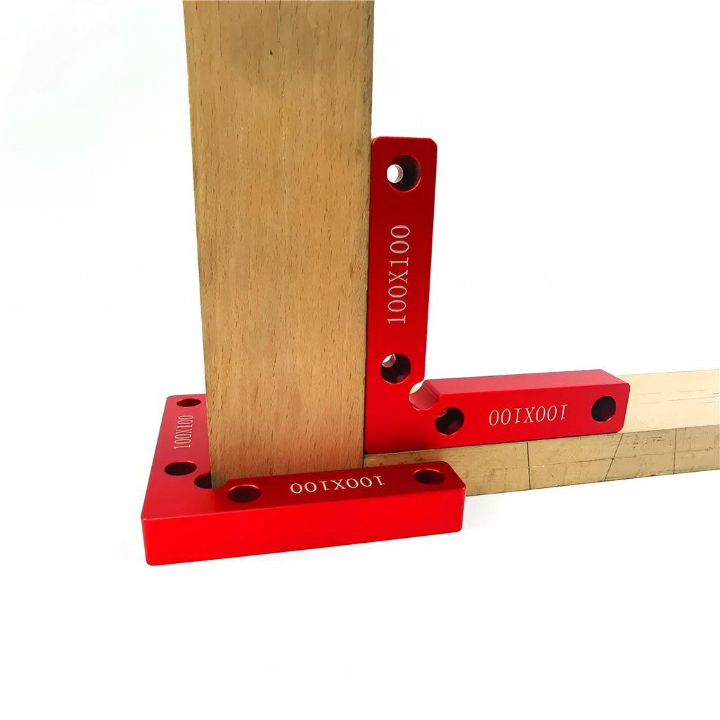 Aluminium right angle positioning block for woodworking jigsaw fixtures.
