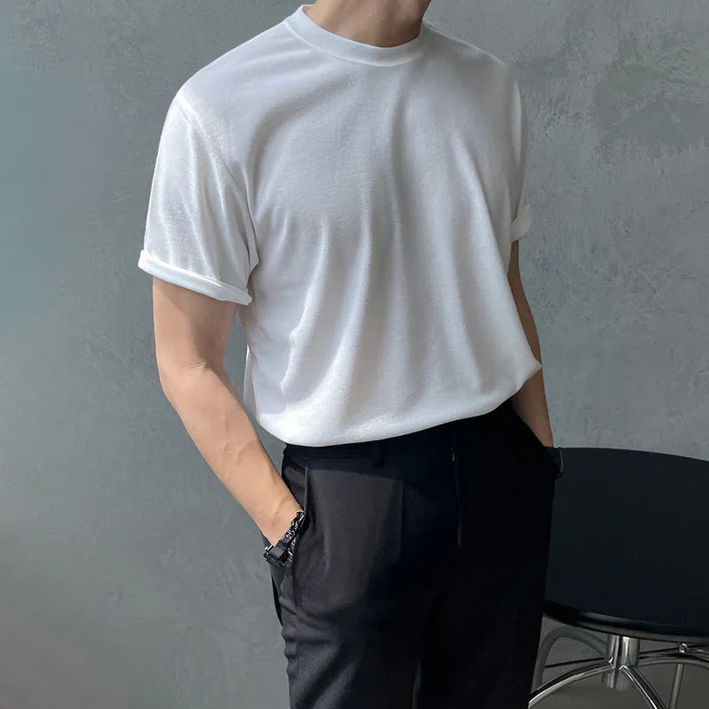 Men's slim-fit cotton T-shirt in black or white with Asian sizing