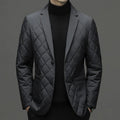 Men's winter down jacket with lapel collar in solid colour with side seam pockets
