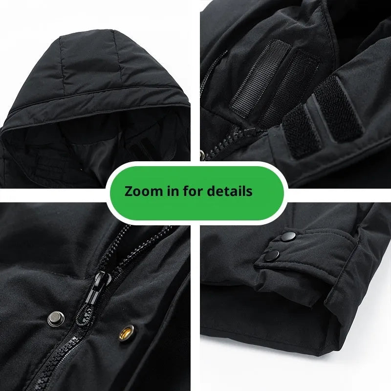 Mid-length polyester fibre men's plus size jacket in solid colour with straight hem
