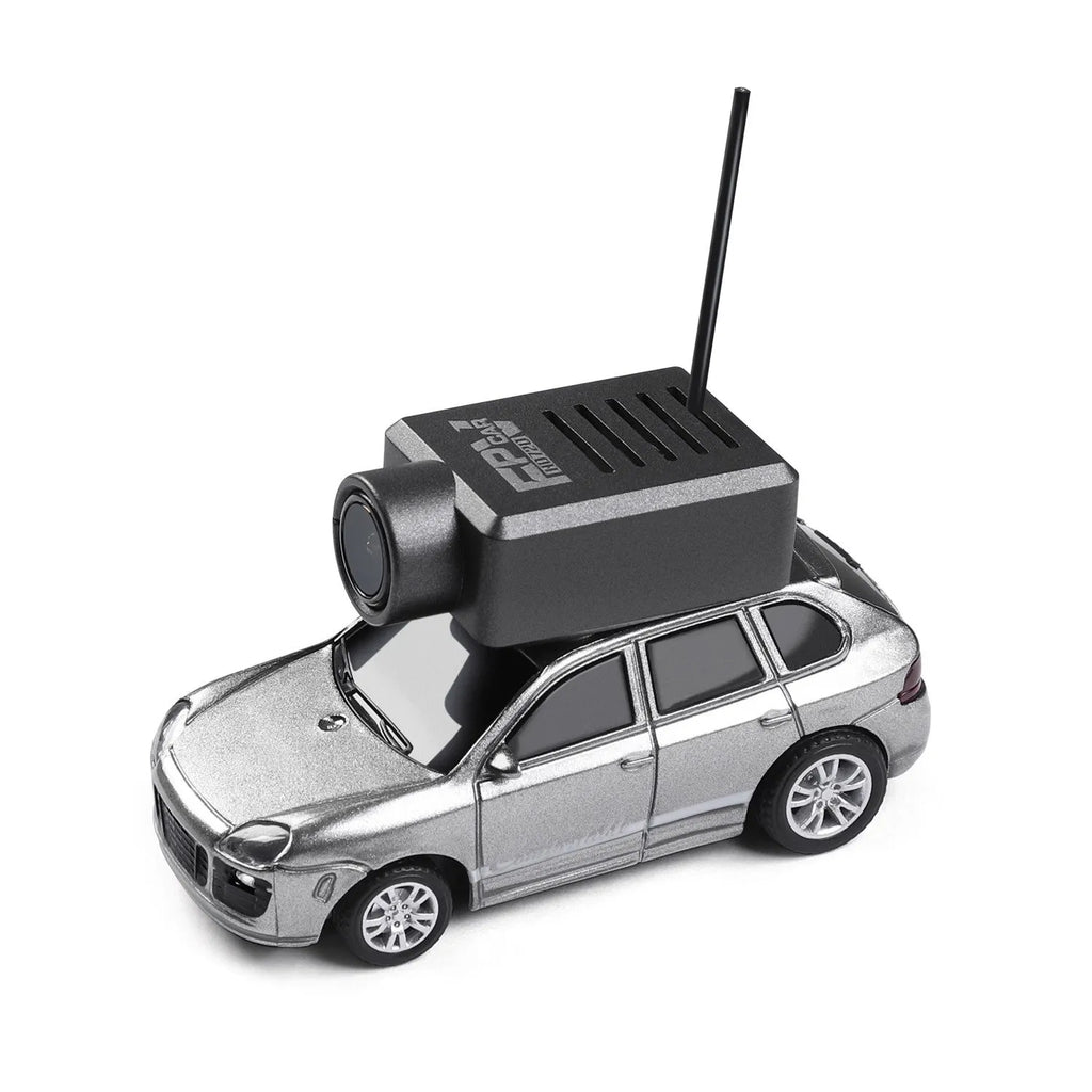 Mini alloy remote control car 1:64 scale with self-stabilising camera and blue ambient lights